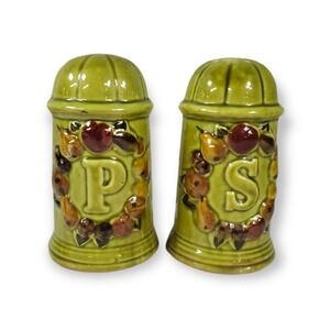 Vintage Los Angeles California Pottery Salt Pepper Shaker‎ Set Large Green KG